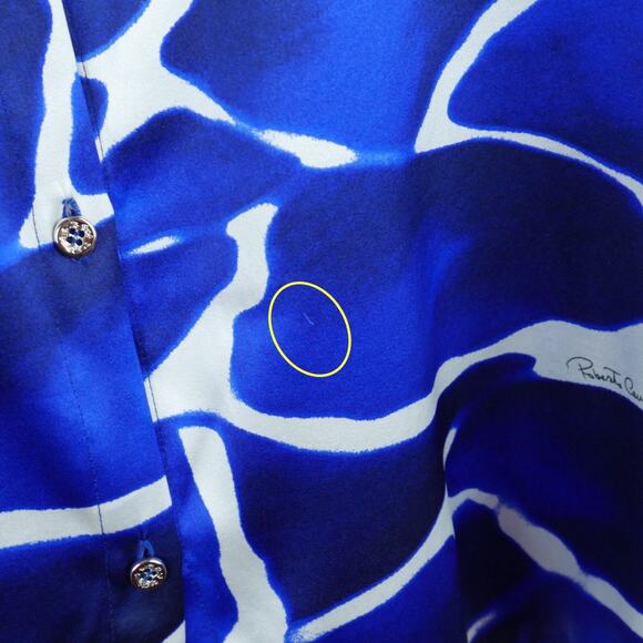 Roberto Cavalli 48 Blouse 100% Silk Blue Print Statement Sleeve Luxury Elegant - Picture 6 of 12